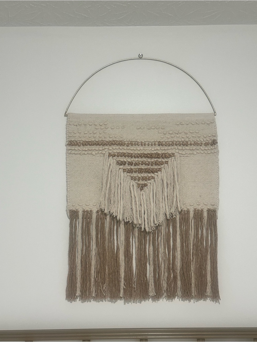 World Market Neutral Woven Wall Tapestry Beige Brown and gold bohemian macrame